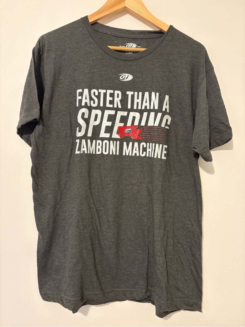 Men's Charcoal 'Faster Than A Speeding Zamboni Machine' Graphic Tee
